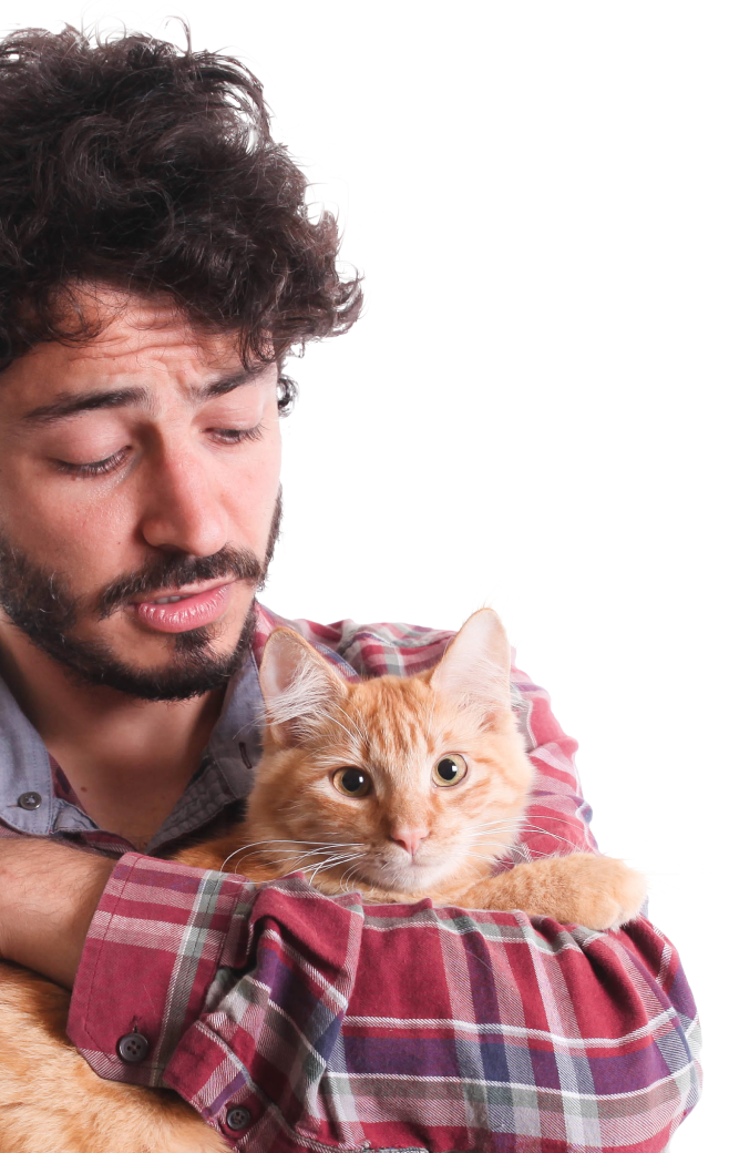 Homem com gato laranja