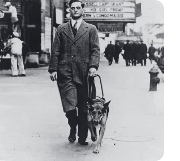 Morris Frank a passear com o seu cão, Buddy